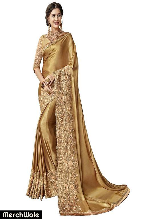 Women's Malai Embroidery Work Saree with Unstitched Blouse Piece